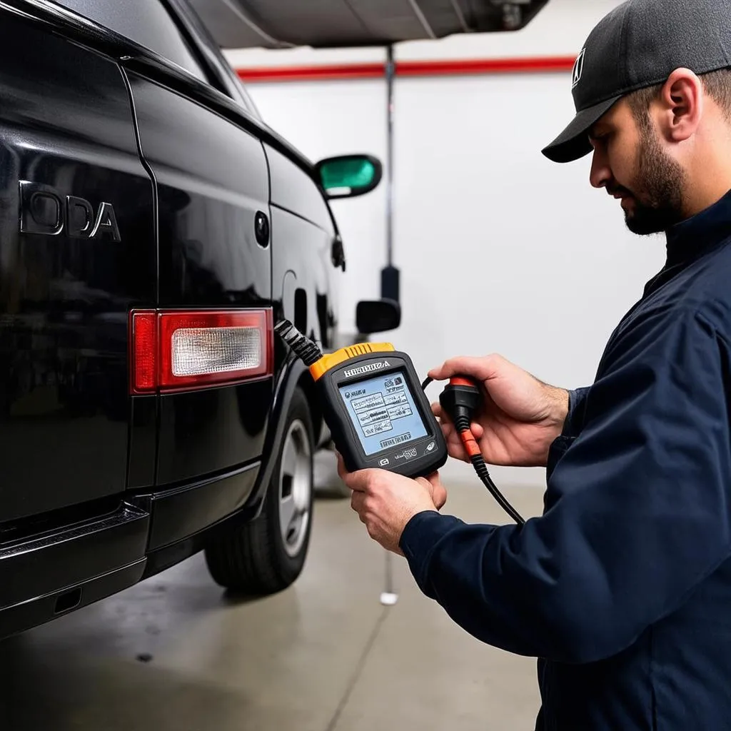 Mechanic using an OBD scanner